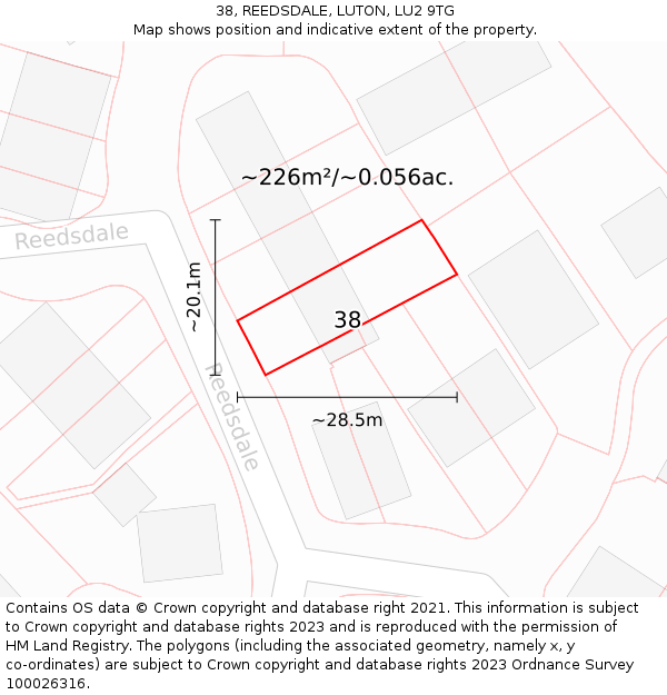 38, REEDSDALE, LUTON, LU2 9TG: Plot and title map