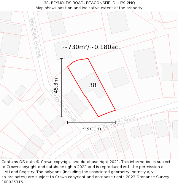 38, REYNOLDS ROAD, BEACONSFIELD, HP9 2NQ: Plot and title map