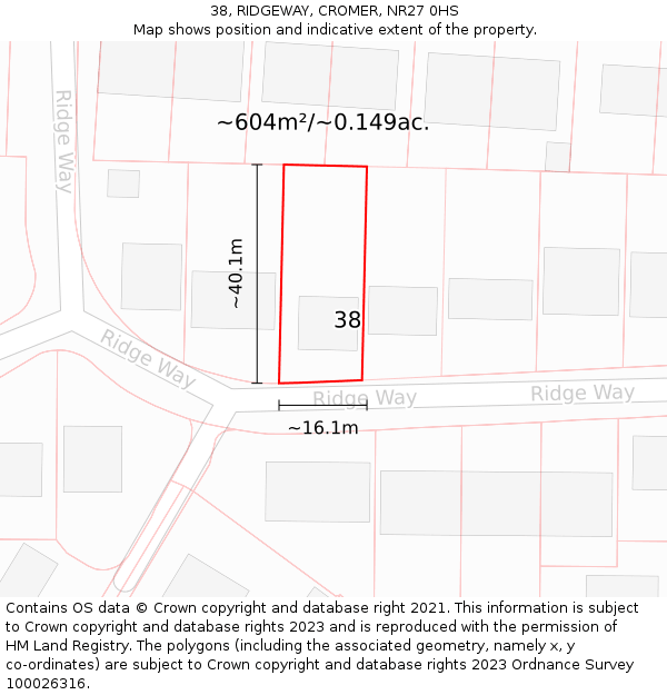 38, RIDGEWAY, CROMER, NR27 0HS: Plot and title map