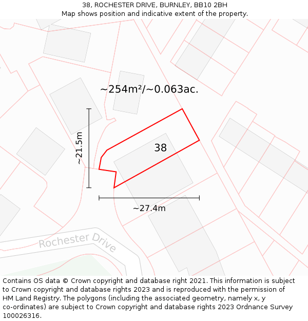 38, ROCHESTER DRIVE, BURNLEY, BB10 2BH: Plot and title map