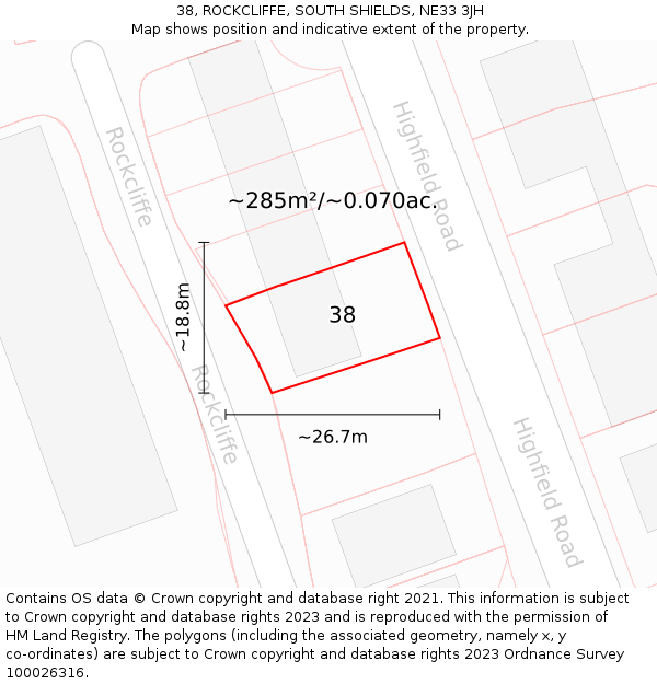 38, ROCKCLIFFE, SOUTH SHIELDS, NE33 3JH: Plot and title map