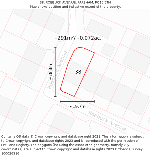 38, ROEBUCK AVENUE, FAREHAM, PO15 6TN: Plot and title map