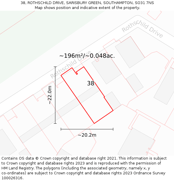 38, ROTHSCHILD DRIVE, SARISBURY GREEN, SOUTHAMPTON, SO31 7NS: Plot and title map