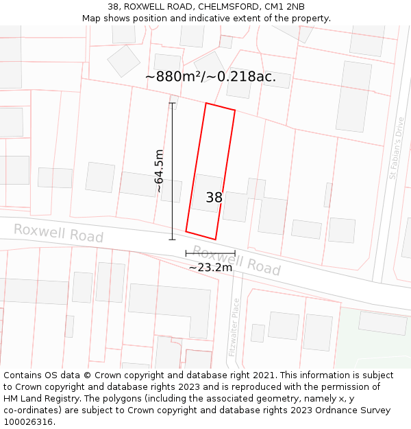 38, ROXWELL ROAD, CHELMSFORD, CM1 2NB: Plot and title map