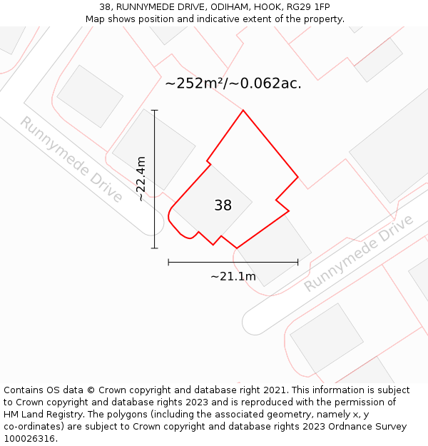 38, RUNNYMEDE DRIVE, ODIHAM, HOOK, RG29 1FP: Plot and title map