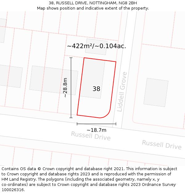 38, RUSSELL DRIVE, NOTTINGHAM, NG8 2BH: Plot and title map