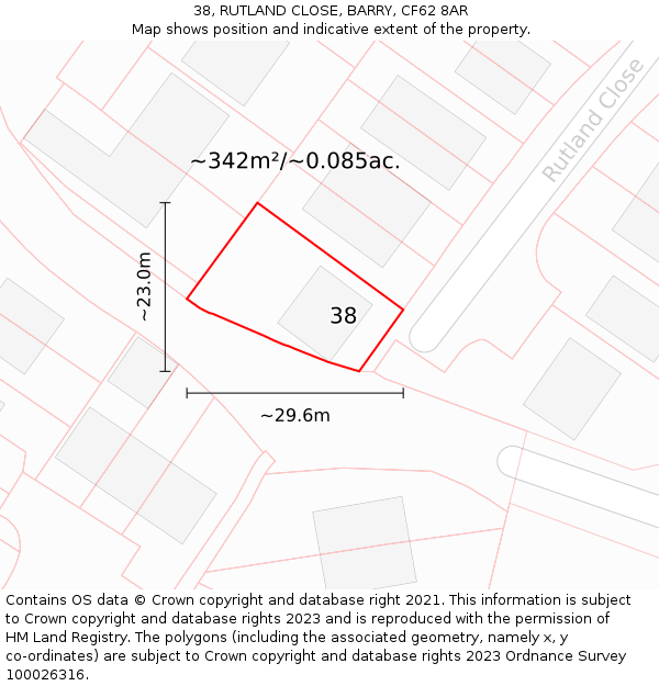 38, RUTLAND CLOSE, BARRY, CF62 8AR: Plot and title map