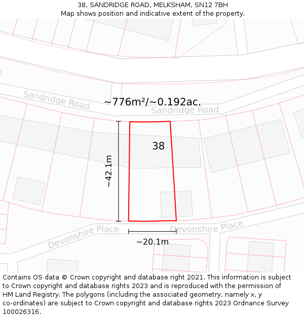 38, SANDRIDGE ROAD, MELKSHAM, SN12 7BH: Plot and title map