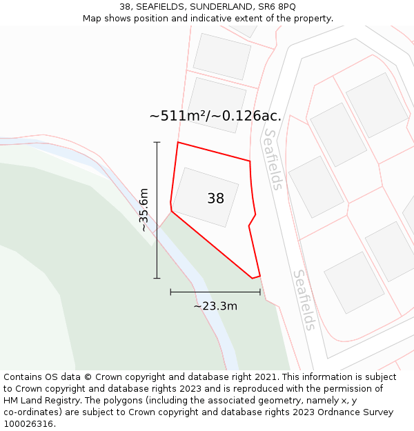 38, SEAFIELDS, SUNDERLAND, SR6 8PQ: Plot and title map