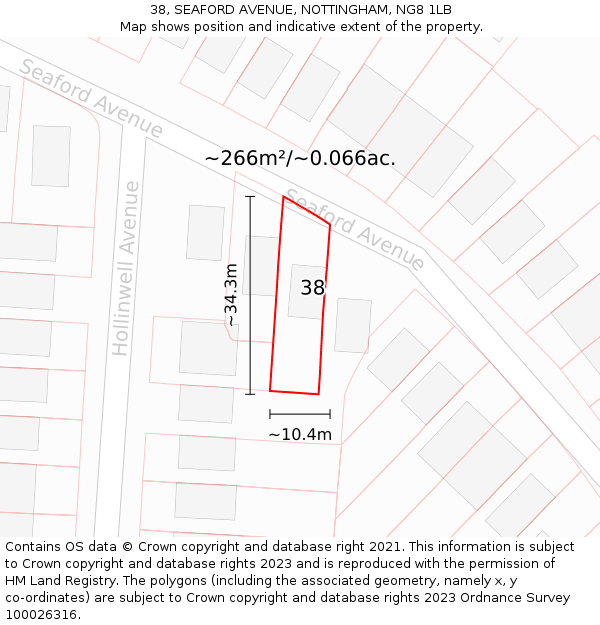 38, SEAFORD AVENUE, NOTTINGHAM, NG8 1LB: Plot and title map