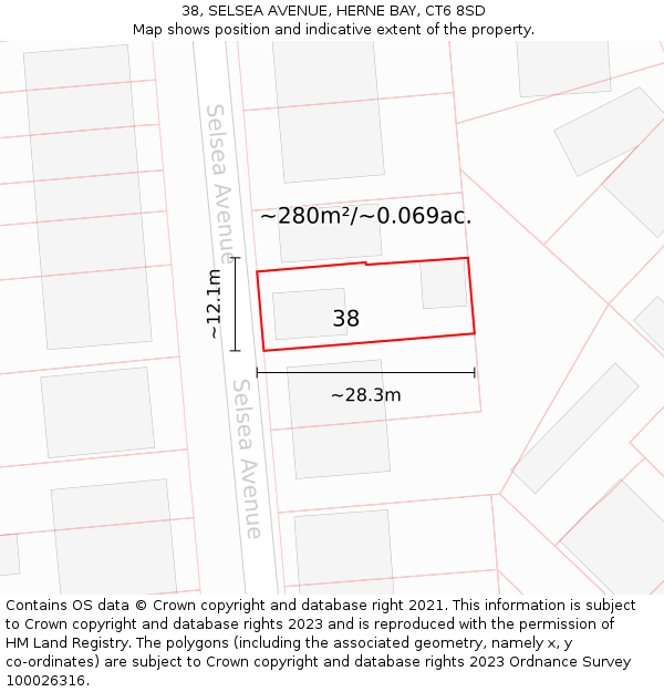 38, SELSEA AVENUE, HERNE BAY, CT6 8SD: Plot and title map