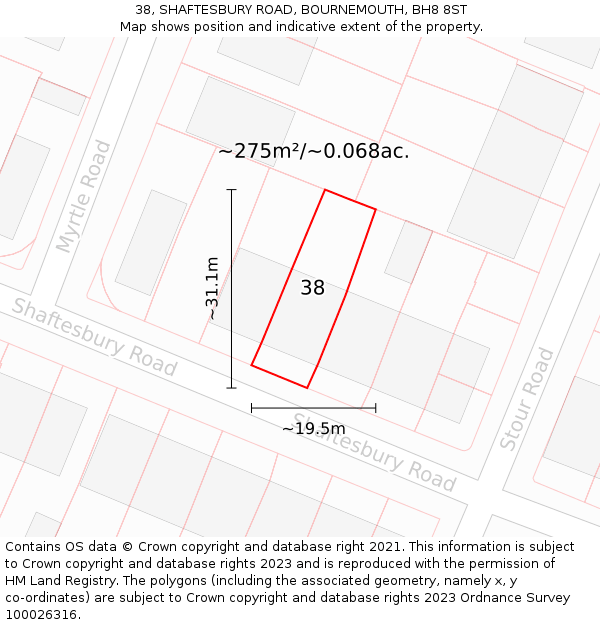 38, SHAFTESBURY ROAD, BOURNEMOUTH, BH8 8ST: Plot and title map