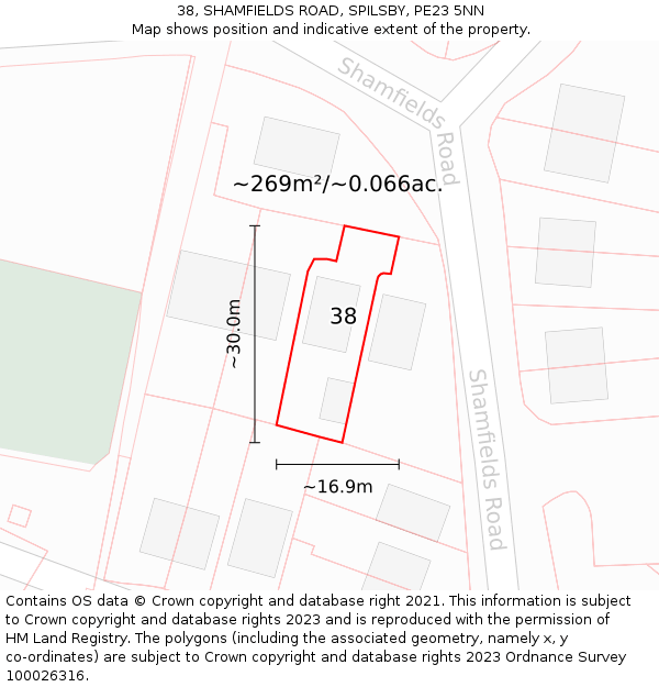 38, SHAMFIELDS ROAD, SPILSBY, PE23 5NN: Plot and title map