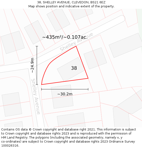 38, SHELLEY AVENUE, CLEVEDON, BS21 6EZ: Plot and title map