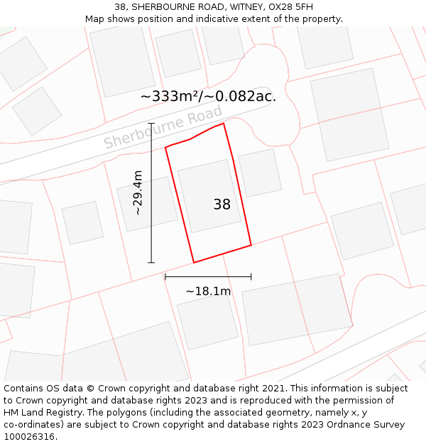 38, SHERBOURNE ROAD, WITNEY, OX28 5FH: Plot and title map