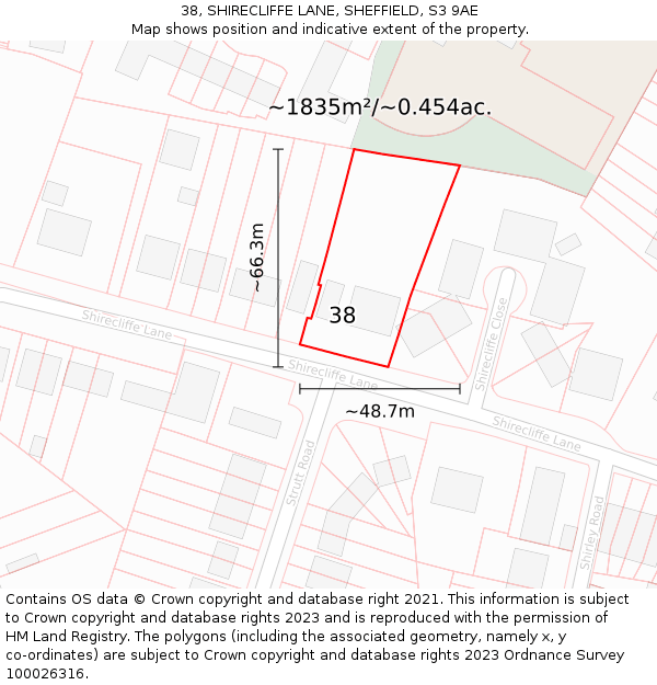 38, SHIRECLIFFE LANE, SHEFFIELD, S3 9AE: Plot and title map