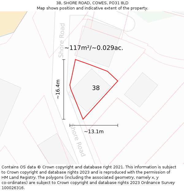 38, SHORE ROAD, COWES, PO31 8LD: Plot and title map