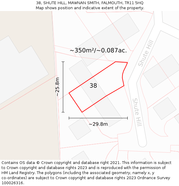 38, SHUTE HILL, MAWNAN SMITH, FALMOUTH, TR11 5HQ: Plot and title map