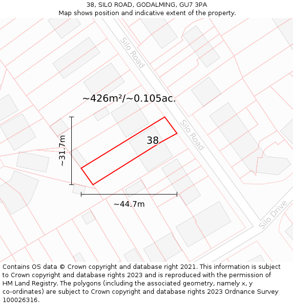 38, SILO ROAD, GODALMING, GU7 3PA: Plot and title map