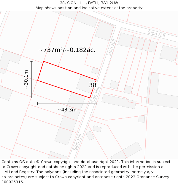 38, SION HILL, BATH, BA1 2UW: Plot and title map