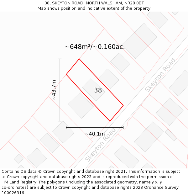 38, SKEYTON ROAD, NORTH WALSHAM, NR28 0BT: Plot and title map