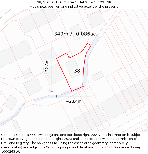 38, SLOUGH FARM ROAD, HALSTEAD, CO9 1XR: Plot and title map