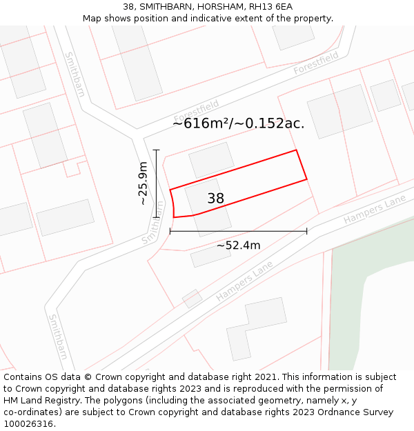 38, SMITHBARN, HORSHAM, RH13 6EA: Plot and title map