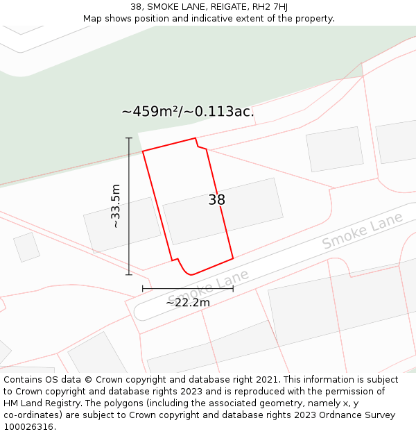 38, SMOKE LANE, REIGATE, RH2 7HJ: Plot and title map