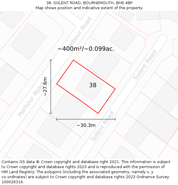 38, SOLENT ROAD, BOURNEMOUTH, BH6 4BP: Plot and title map