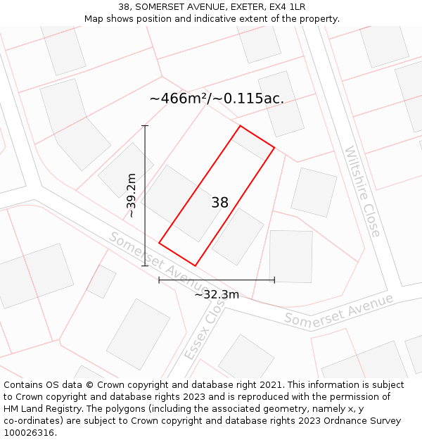 38, SOMERSET AVENUE, EXETER, EX4 1LR: Plot and title map