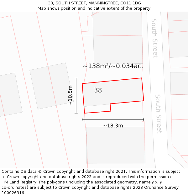 38, SOUTH STREET, MANNINGTREE, CO11 1BG: Plot and title map