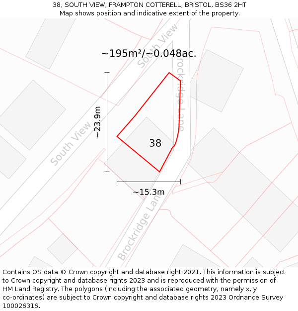 38, SOUTH VIEW, FRAMPTON COTTERELL, BRISTOL, BS36 2HT: Plot and title map