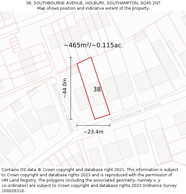 38, SOUTHBOURNE AVENUE, HOLBURY, SOUTHAMPTON, SO45 2NT: Plot and title map