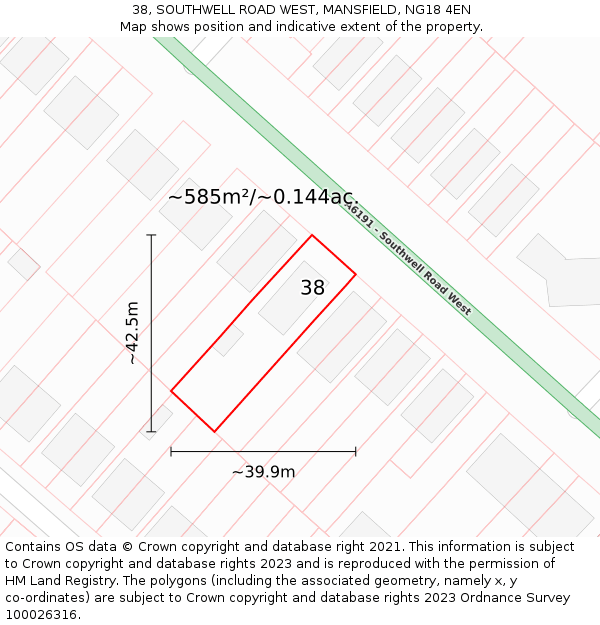 38, SOUTHWELL ROAD WEST, MANSFIELD, NG18 4EN: Plot and title map