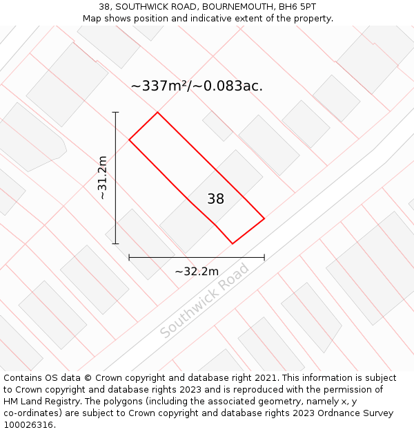 38, SOUTHWICK ROAD, BOURNEMOUTH, BH6 5PT: Plot and title map