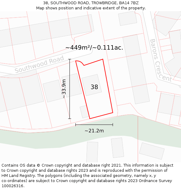 38, SOUTHWOOD ROAD, TROWBRIDGE, BA14 7BZ: Plot and title map