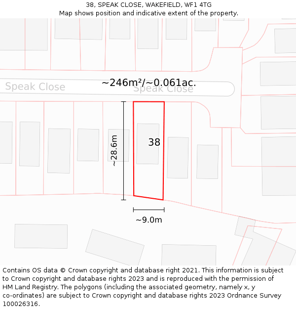 38, SPEAK CLOSE, WAKEFIELD, WF1 4TG: Plot and title map