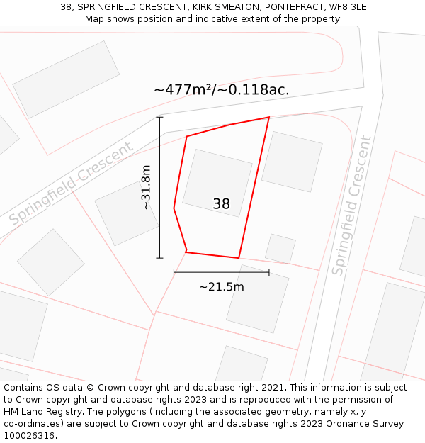 38, SPRINGFIELD CRESCENT, KIRK SMEATON, PONTEFRACT, WF8 3LE: Plot and title map