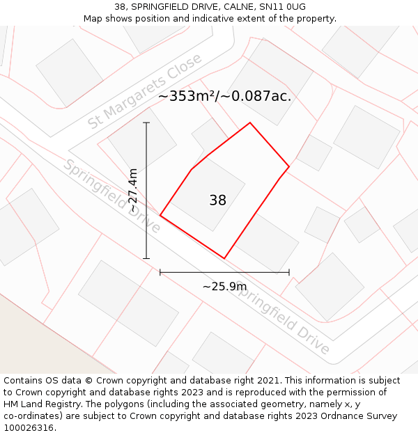 38, SPRINGFIELD DRIVE, CALNE, SN11 0UG: Plot and title map