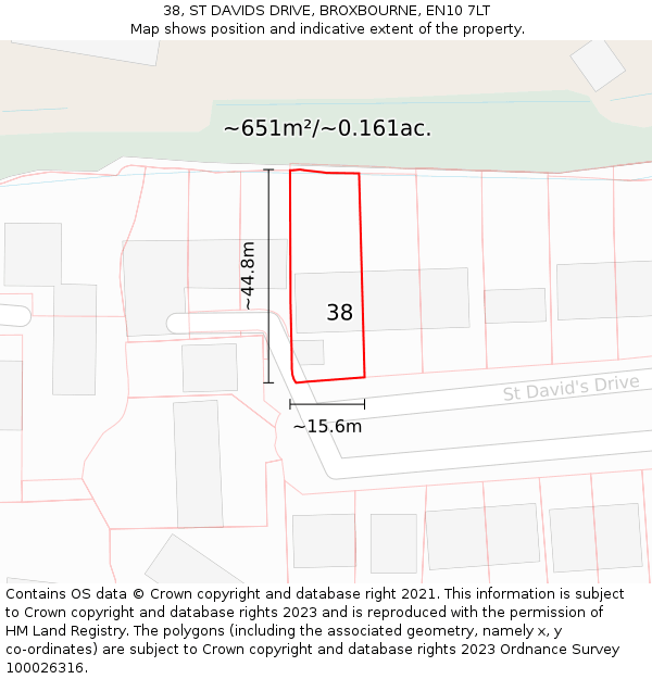 38, ST DAVIDS DRIVE, BROXBOURNE, EN10 7LT: Plot and title map