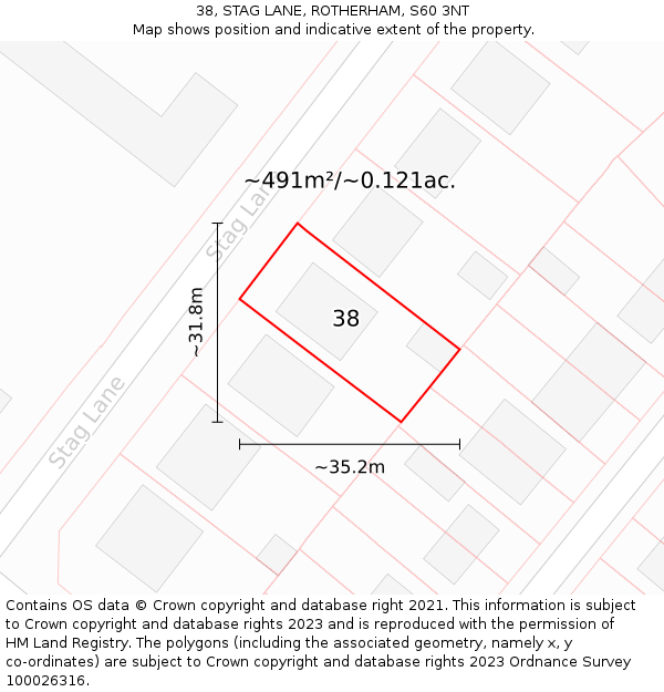 38, STAG LANE, ROTHERHAM, S60 3NT: Plot and title map