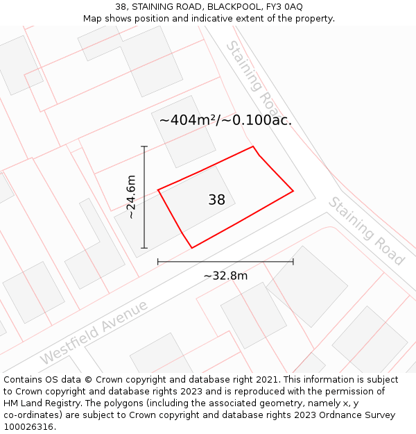 38, STAINING ROAD, BLACKPOOL, FY3 0AQ: Plot and title map