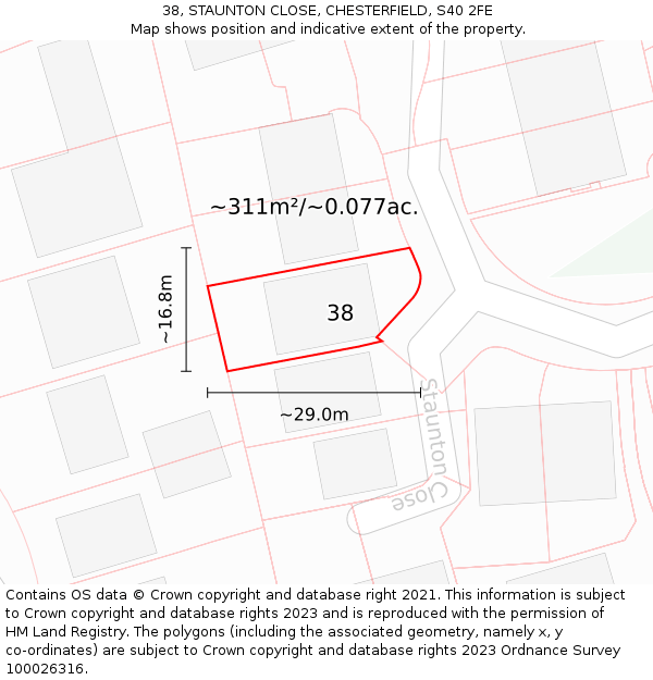 38, STAUNTON CLOSE, CHESTERFIELD, S40 2FE: Plot and title map