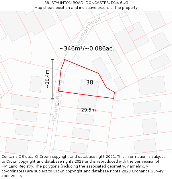 38, STAUNTON ROAD, DONCASTER, DN4 6UG: Plot and title map