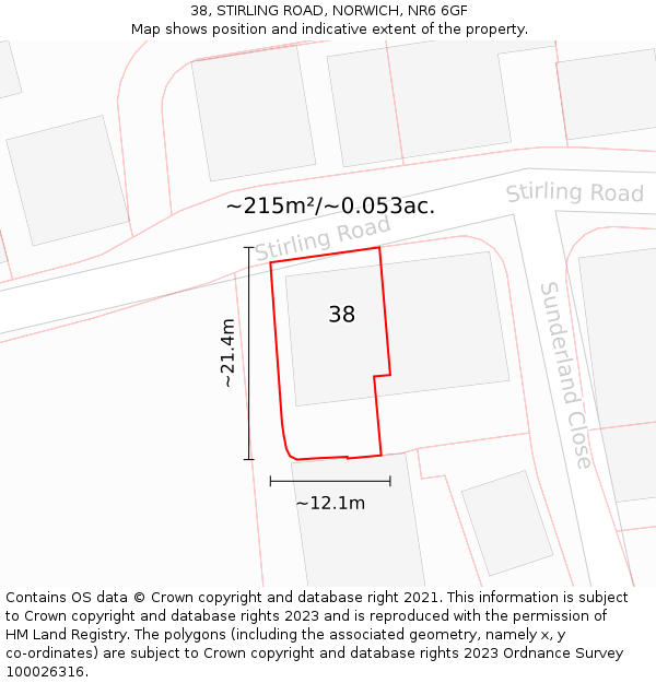 38, STIRLING ROAD, NORWICH, NR6 6GF: Plot and title map