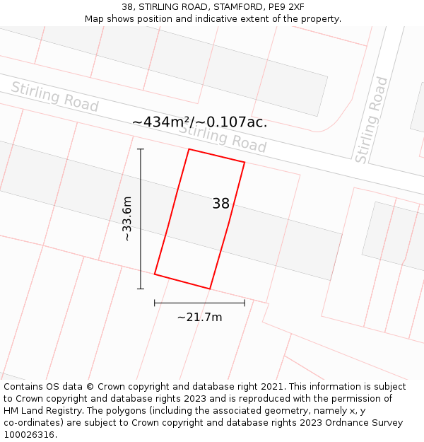 38, STIRLING ROAD, STAMFORD, PE9 2XF: Plot and title map