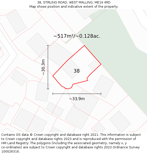 38, STIRLING ROAD, WEST MALLING, ME19 4RD: Plot and title map