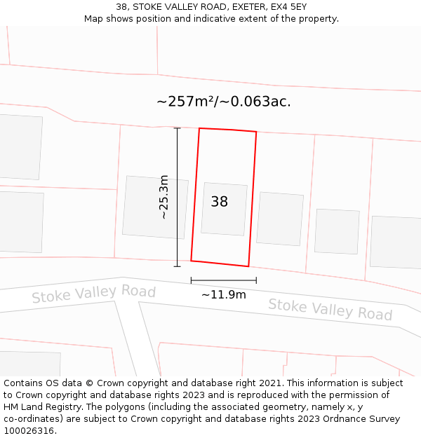 38, STOKE VALLEY ROAD, EXETER, EX4 5EY: Plot and title map