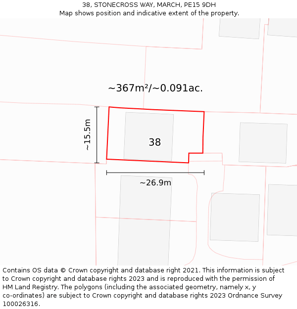 38, STONECROSS WAY, MARCH, PE15 9DH: Plot and title map