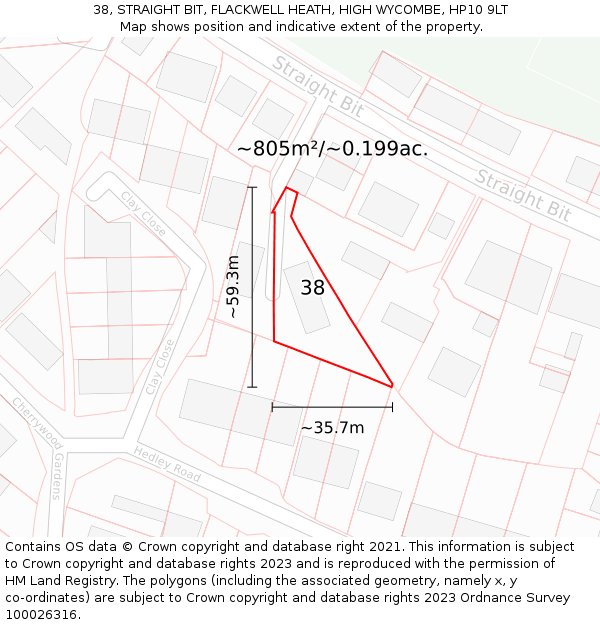 38, STRAIGHT BIT, FLACKWELL HEATH, HIGH WYCOMBE, HP10 9LT: Plot and title map